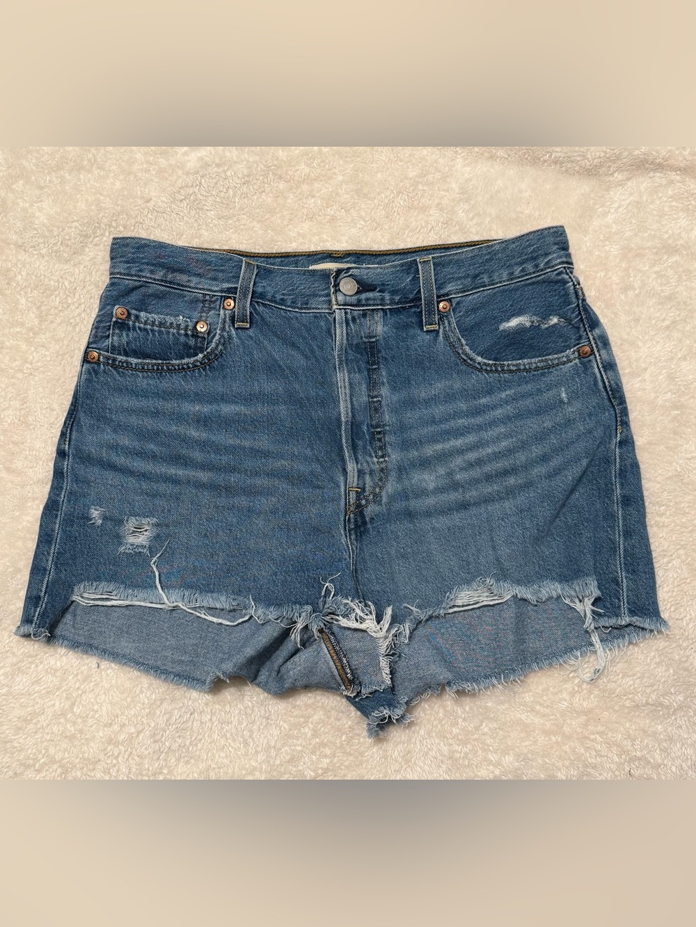 Levi's Distressed Blue High-Rise Denim Shorts
